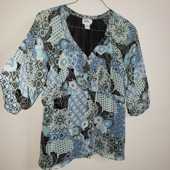 Bob Mackie Studio plus size 2X 3/4 sheer sleeves - Picture 3 of 6